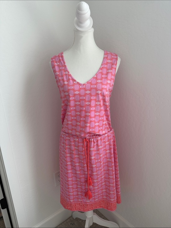 Cabana Life Dresses & Skirts - Cabana Life Sleeveless Pink Geometric Print Drawstring Dress